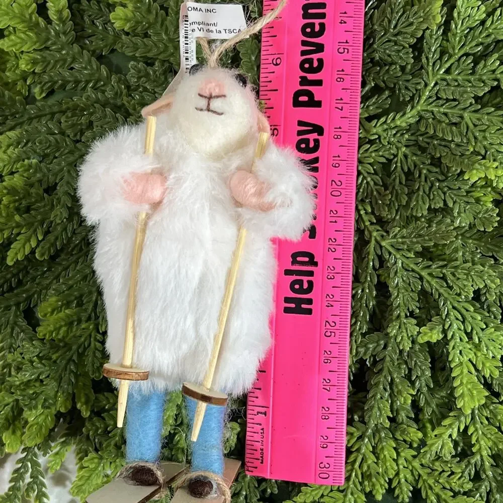 West Elm Felt Mouse Skier Christmas Ornament Furry White Coat Skiing Ski